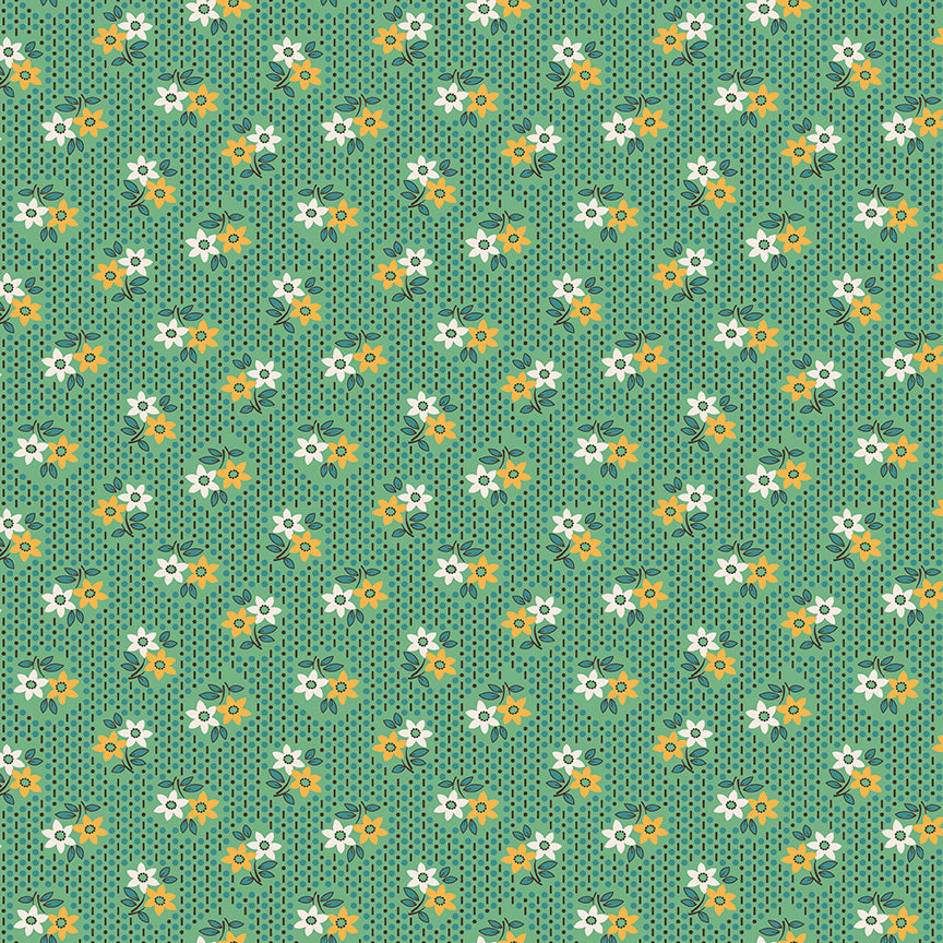 Gentler Times Fabric by Lori Holt for Riley Blake - Green and Yellow Small Floral Fabric