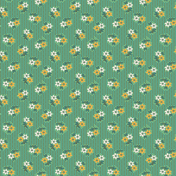 Gentler Times Fabric by Lori Holt for Riley Blake - Green and Yellow Small Floral Fabric