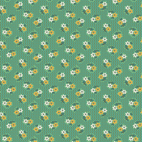 Gentler Times Fabric by Lori Holt for Riley Blake - Green and Yellow Small Floral Fabric