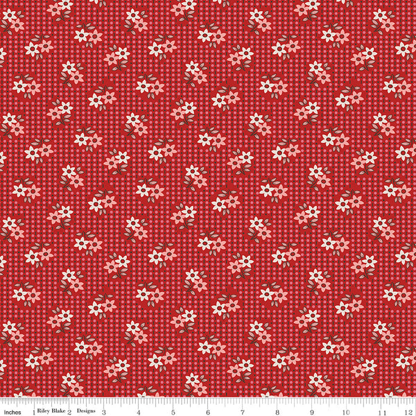 Gentler Times Fabric by Lori Holt for Riley Blake - Red Pink and Beige Small Floral Fabric