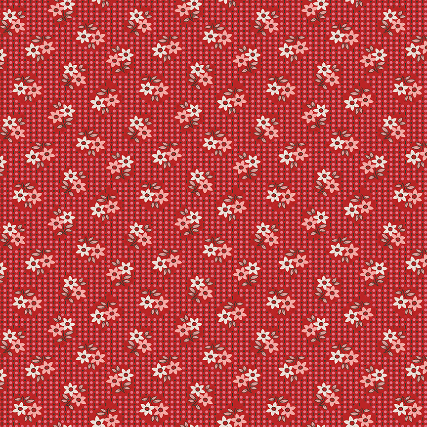 Gentler Times Fabric by Lori Holt for Riley Blake - Red Pink and Beige Small Floral Fabric