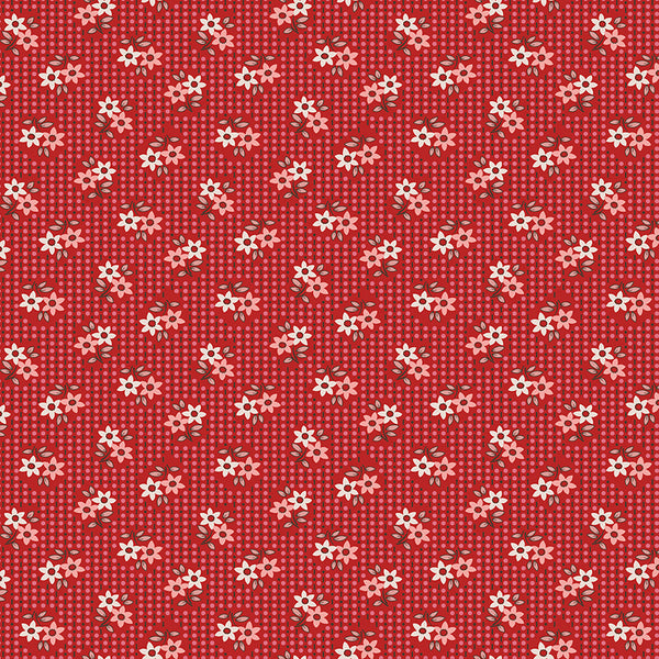 Gentler Times Fabric by Lori Holt for Riley Blake - Red Pink and Beige Small Floral Fabric