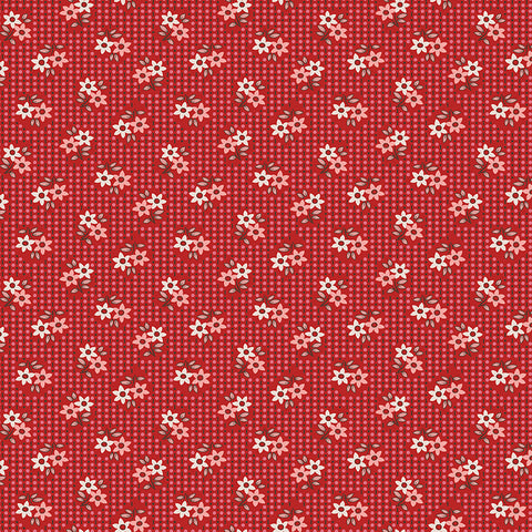 Gentler Times Fabric by Lori Holt for Riley Blake - Red Pink and Beige Small Floral Fabric