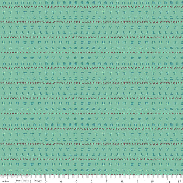 Gentler Times Fabric by Lori Holt for Riley Blake - Sea Glass Green Small Stripe Fabric