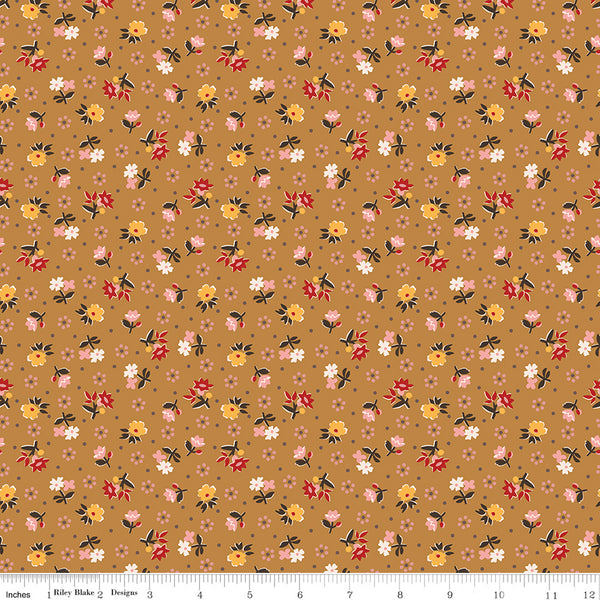 Gentler Times Fabric by Lori Holt for Riley Blake - Butterscotch Small Floral Fabric