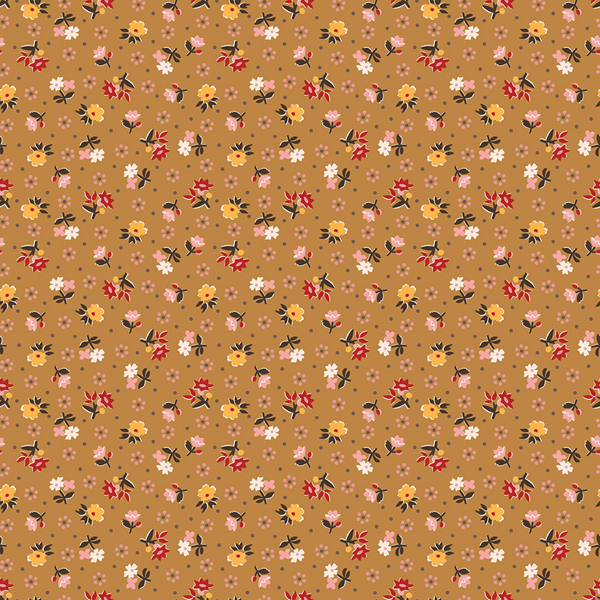 Gentler Times Fabric by Lori Holt for Riley Blake - Butterscotch Small Floral Fabric