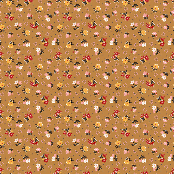 Gentler Times Fabric by Lori Holt for Riley Blake - Butterscotch Small Floral Fabric
