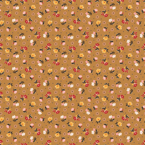 Gentler Times Fabric by Lori Holt for Riley Blake - Butterscotch Small Floral Fabric