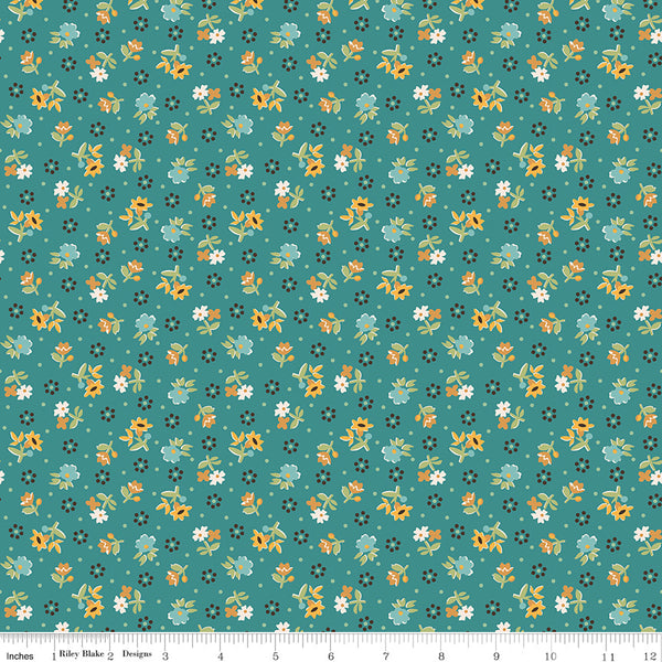 Lori Holt Gentler Times Fabric Fat Quarter Bundle - 5pc Teal Color Bundle