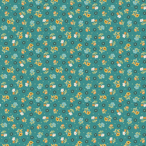 Gentler Times Fabric by Lori Holt for Riley Blake - Teal Small Floral Fabric