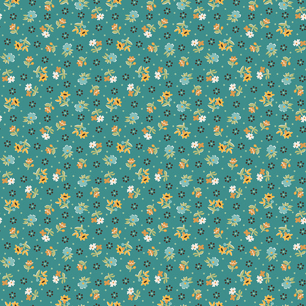 Gentler Times Fabric by Lori Holt for Riley Blake - Teal Small Floral Fabric