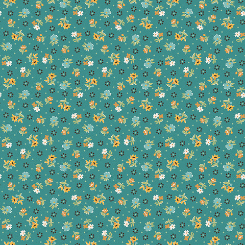 Gentler Times Fabric by Lori Holt for Riley Blake - Teal Small Floral Fabric
