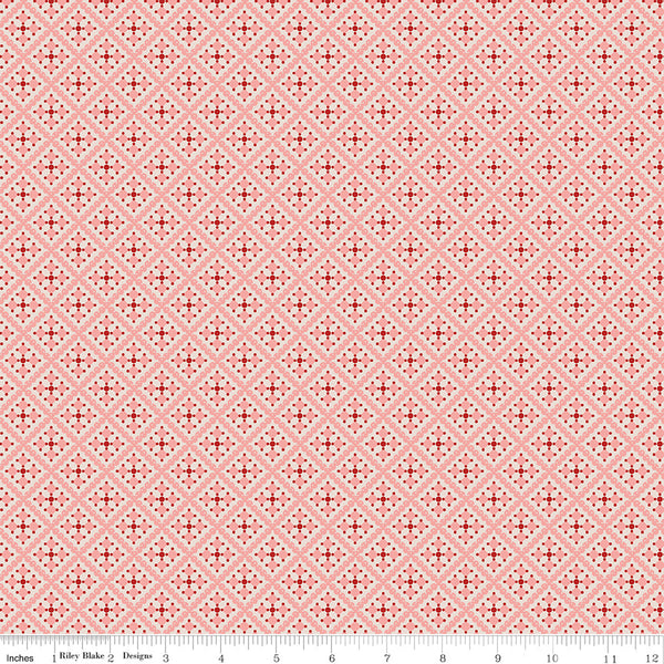 Gentler Times Fabric by Lori Holt for Riley Blake - Coral Pink Geometric Fabric