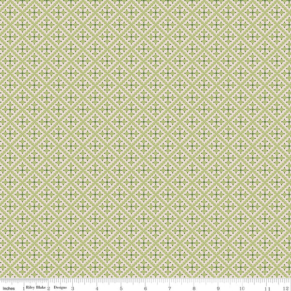 Gentler Times Fabric by Lori Holt for Riley Blake - Green Geometric Fabric