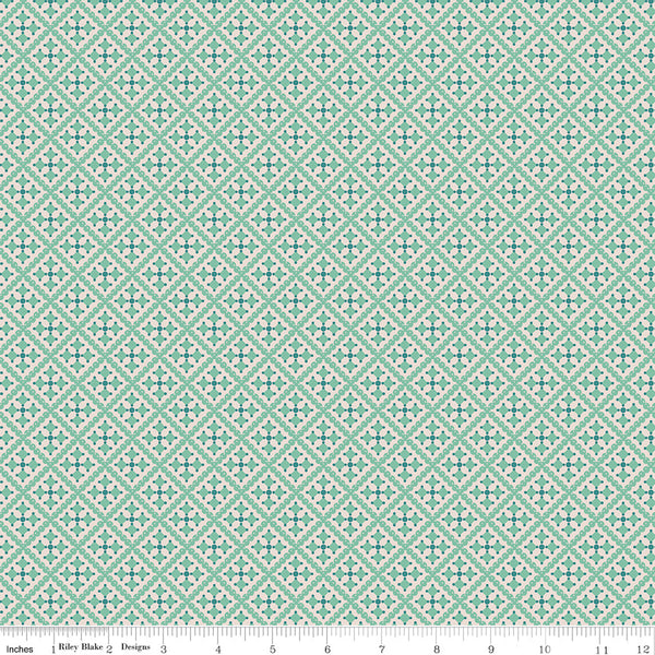 Gentler Times Fabric by Lori Holt for Riley Blake - Sea Glass Green Geometric Fabric