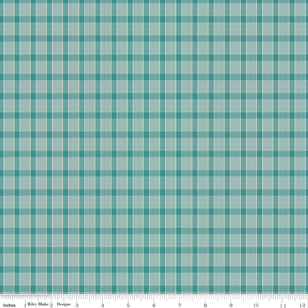 Gentler Times Fabric by Lori Holt for Riley Blake - Teal Green Plaid Fabric