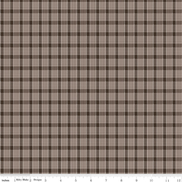 Gentler Times Fabric by Lori Holt for Riley Blake - Dark Brown Plaid Fabric
