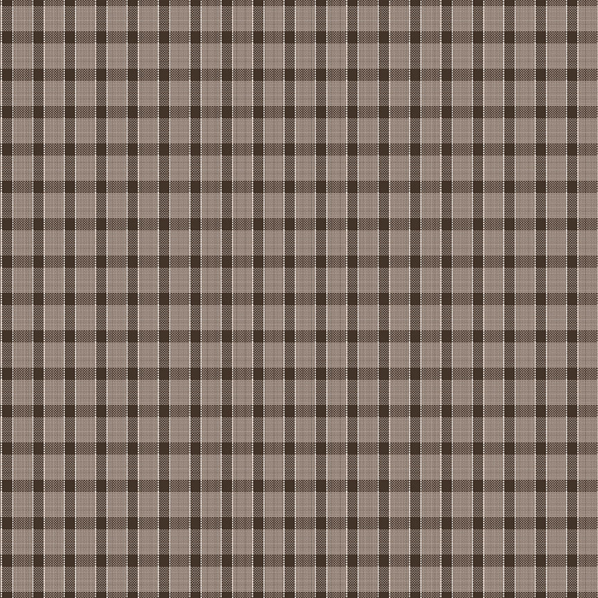 Gentler Times Fabric by Lori Holt for Riley Blake - Dark Brown Plaid Fabric