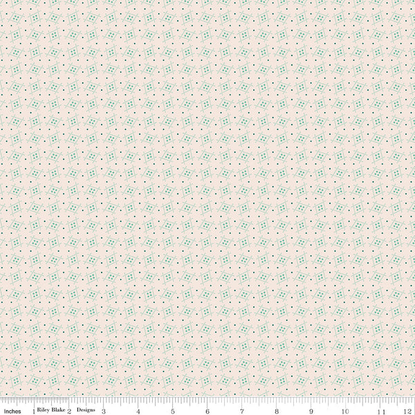 Gentler Times Fabric by Lori Holt for Riley Blake - Beige and Sea Glass Green Tiny Print Fabric