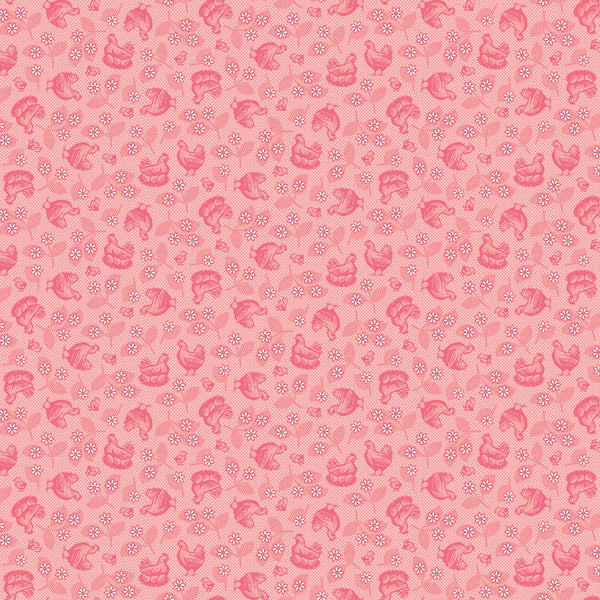 Farmer's Daughter Fabric by Lori Holt for Riley Blake - Coral Pink Hens & Chicks Fabric