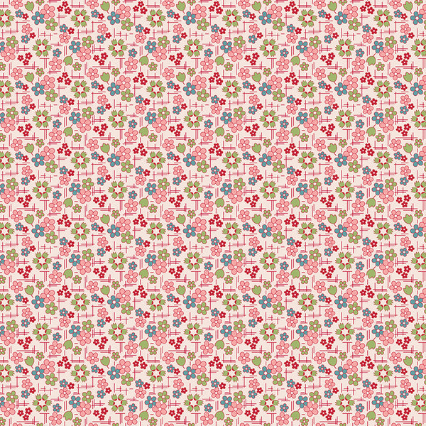 Farmer's Daughter Fabric by Lori Holt for Riley Blake - Beige Pink and Green Small Floral Fabric