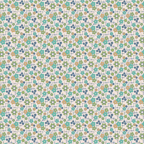 Farmer's Daughter Fabric by Lori Holt for Riley Blake - Beige Blue and Green Small Floral Fabric