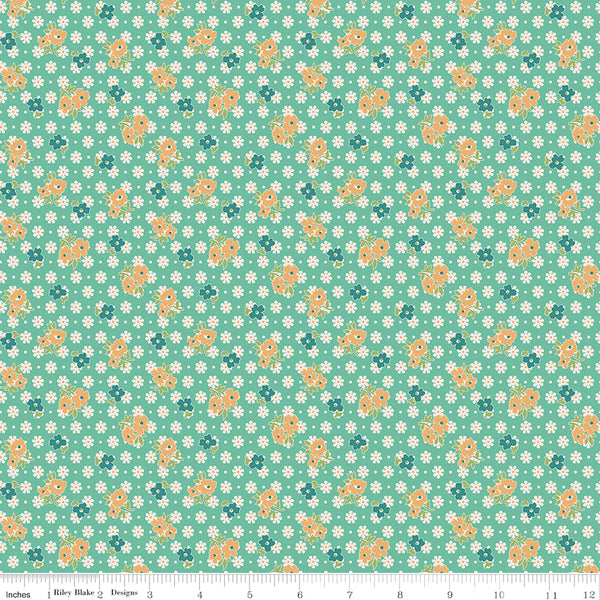 Farmer's Daughter Fabric by Lori Holt for Riley Blake - Green and Yellow Small Floral Fabric