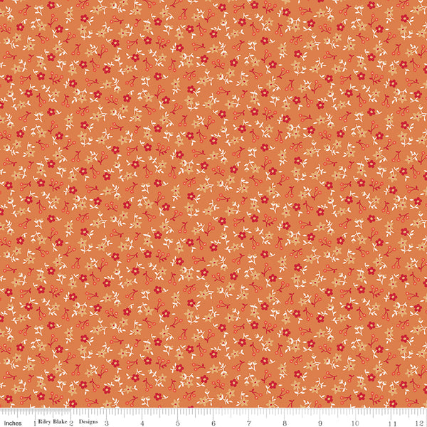 Farmer's Daughter Fabric by Lori Holt for Riley Blake - Orange Gold Small Floral Fabric