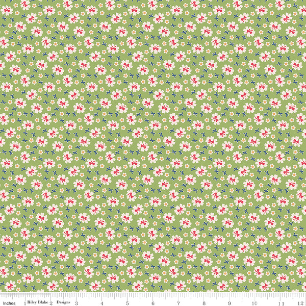 Farmer's Daughter Fabric by Lori Holt for Riley Blake - Green Small Floral Fabric