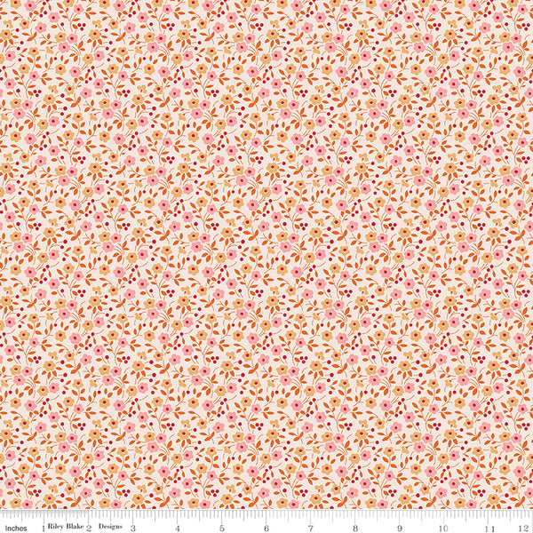 Farmer's Daughter Fabric by Lori Holt for Riley Blake - Beige Coral and Gold Small Calico Fabric