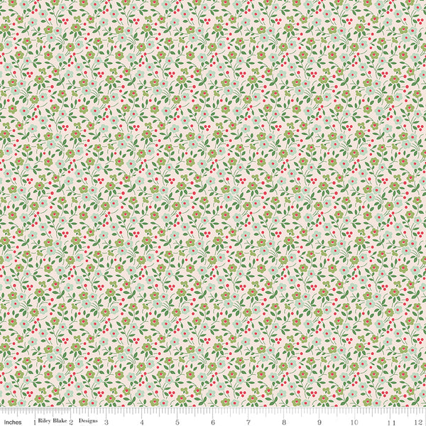 Farmer's Daughter Fabric by Lori Holt for Riley Blake - Beige and Green Small Calico Fabric