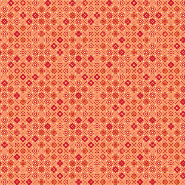 Farmer's Daughter Fabric by Lori Holt for Riley Blake - Small Orange Flower Grid Fabric
