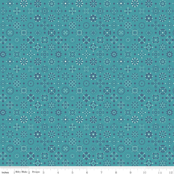 Farmer's Daughter Fabric by Lori Holt for Riley Blake - Teal Blue Small Geometric Fabric