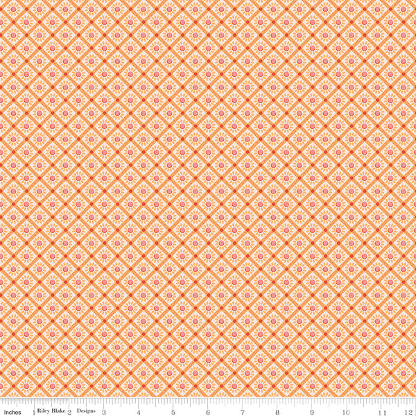Farmer's Daughter Fabric by Lori Holt for Riley Blake - Yellow and Orange Small Floral Check Fabric