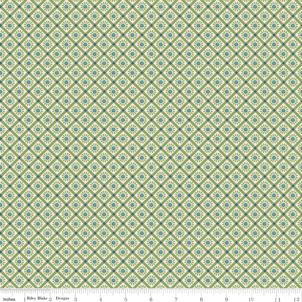 Farmer's Daughter Fabric by Lori Holt for Riley Blake - Blue and Green Small Floral Check Fabric