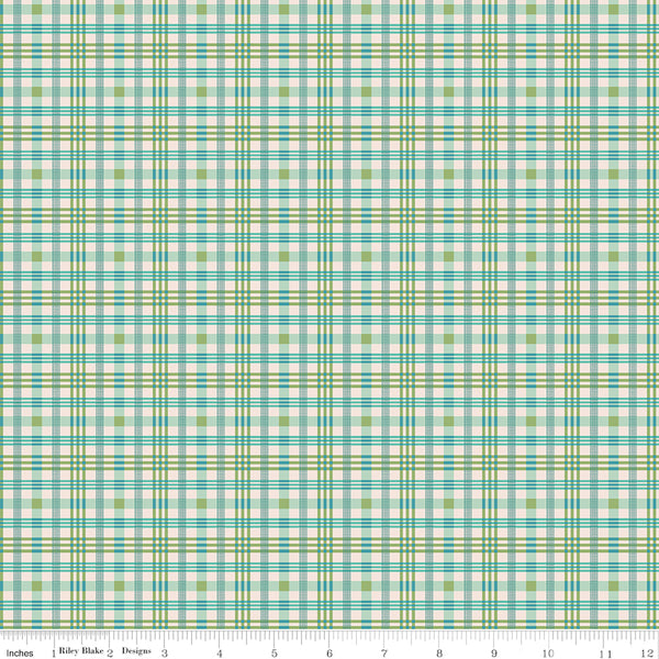 Farmer's Daughter Fabric by Lori Holt for Riley Blake - Aqua and Green Plaid Fabric