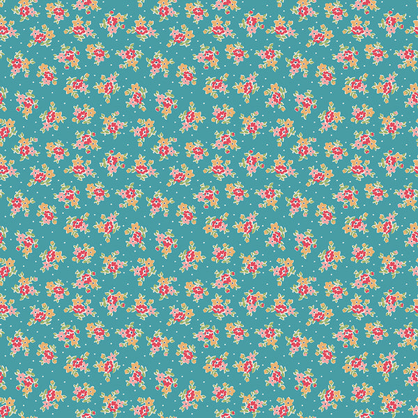 Farmer's Daughter Fabric by Lori Holt for Riley Blake - Teal Blue Small Floral Fabric