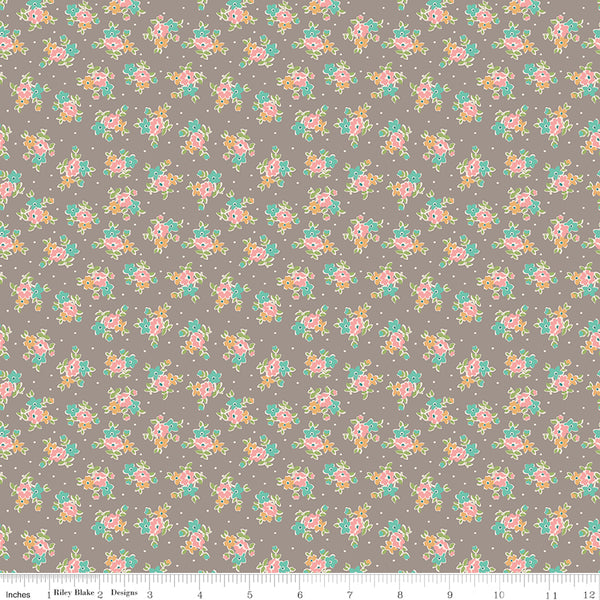 Farmer's Daughter Fabric by Lori Holt for Riley Blake - Gray Small Floral Fabric