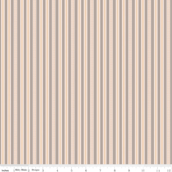 Farmer's Daughter Fabric by Lori Holt for Riley Blake - Gray and Gold Stripe Fabric