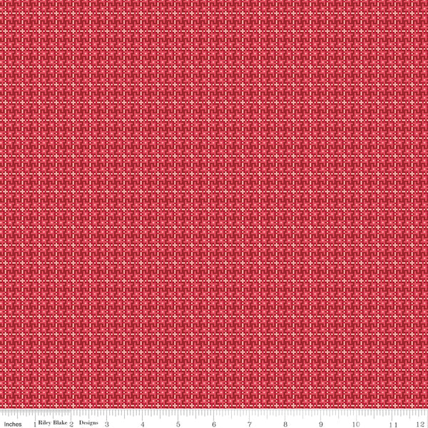Farmer's Daughter Fabric by Lori Holt for Riley Blake - Red Small Geometric Grid Fabric