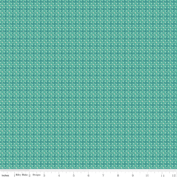 Farmer's Daughter Fabric by Lori Holt for Riley Blake - Teal Green Small Geometric Grid Fabric