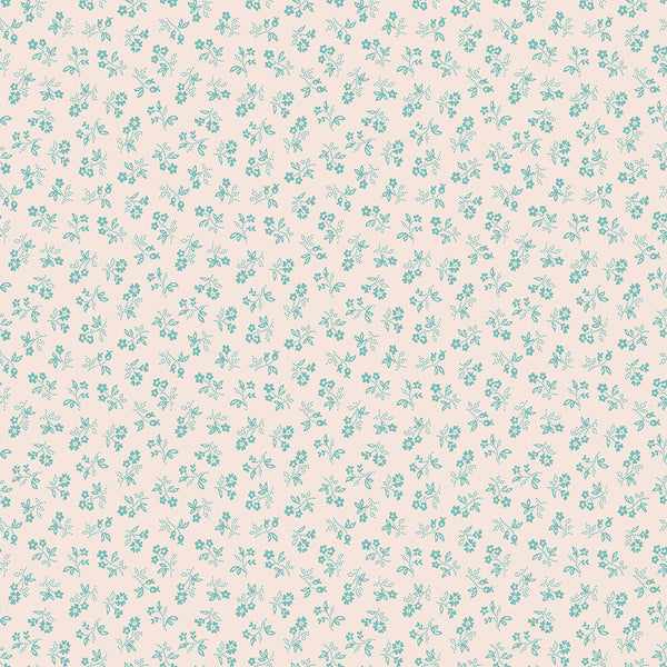 Farmer's Daughter Fabric by Lori Holt for Riley Blake - Beige and Teal Blue Small Floral Fabric
