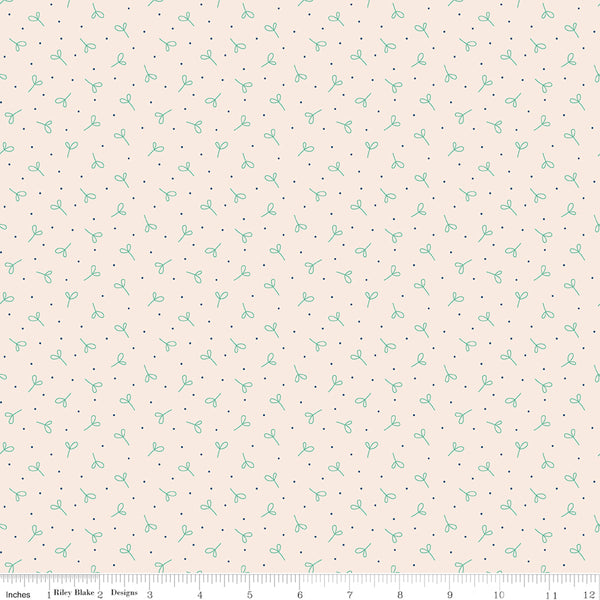 Farmer's Daughter Fabric by Lori Holt for Riley Blake - Beige and Teal Green Small Sprout Fabric