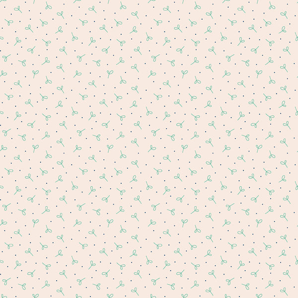 Farmer's Daughter Fabric by Lori Holt for Riley Blake - Beige and Teal Green Small Sprout Fabric