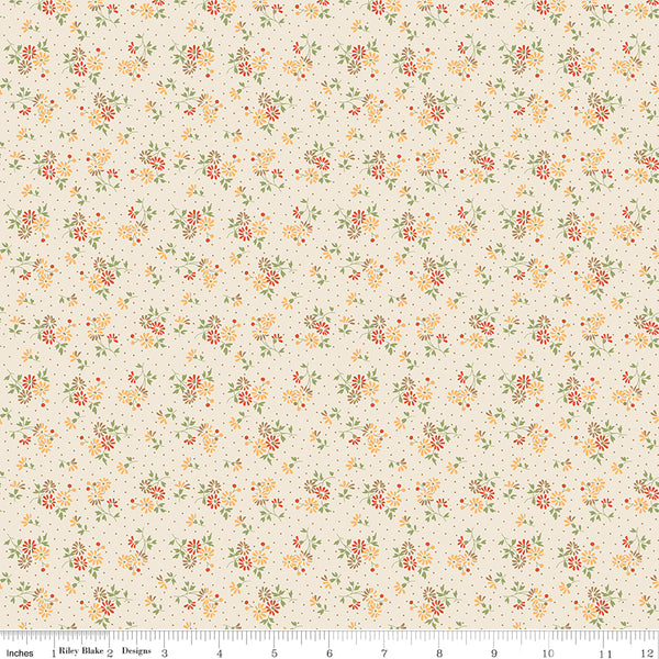 Baked With Love Fabric by Lori Holt for Riley Blake - Off-White Yellow & Red Small Floral Fabric