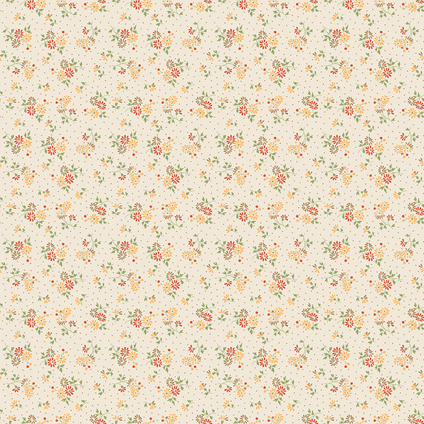 Baked With Love Fabric by Lori Holt for Riley Blake - Off-White Yellow & Red Small Floral Fabric