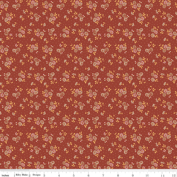 Baked With Love Fabric by Lori Holt for Riley Blake - Rust Small Floral Fabric