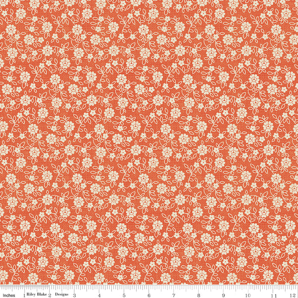 Baked With Love Fabric by Lori Holt for Riley Blake - Orange Small Floral Fabric