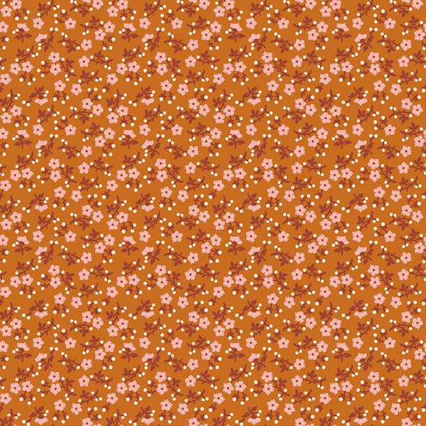 Baked With Love Fabric by Lori Holt for Riley Blake - Dark Gold and Pink Small Floral Fabric