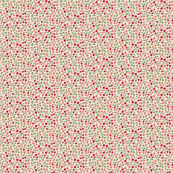 Baked With Love Fabric by Lori Holt for Riley Blake - Off White Red and Coral Small Floral Fabric